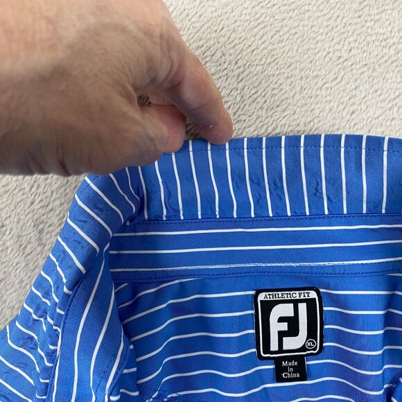 Footjoy Men's Polo Shirt XL Athletic Fit Blue & White Striped Polyester Blend - Picture 7 of 13